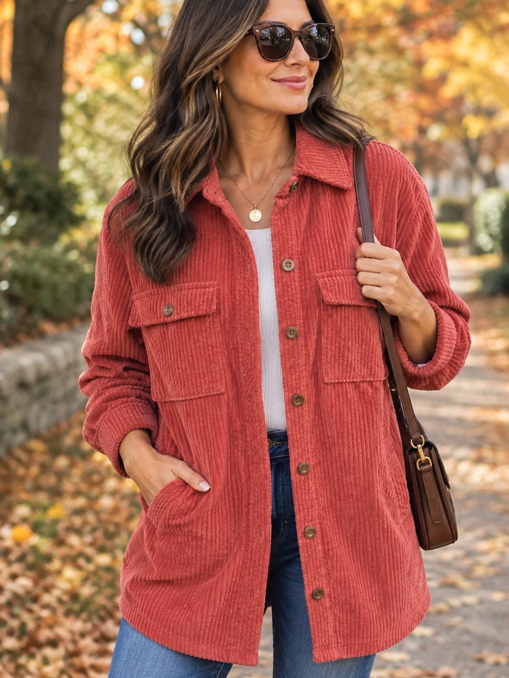Southern Lady Rust Corduroy Utility Shacket Size Medium NWT